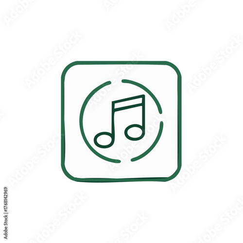Green Music Note Icon in Rounded Square Symbolizing Audio and Sound
