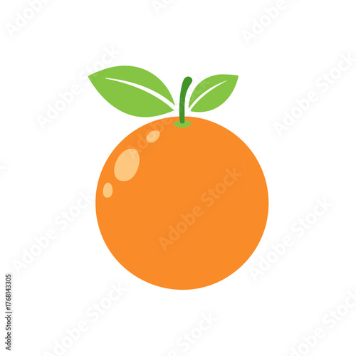Vibrant orange fruit illustration with green leaves and stem a fresh citrus graphic for healthy food and natural concepts design element