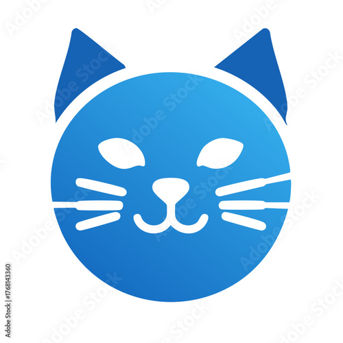 Cute blue gradient cat face vector icon modern friendly feline pet symbol design