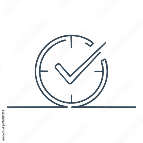 Time Management Line Icon with Clock and Checkmark for Productivity and On Time Completion