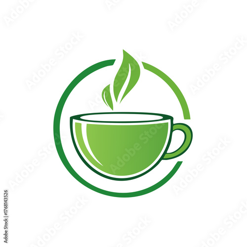 Green tea cup with leaves logo concept for healthy beverage product