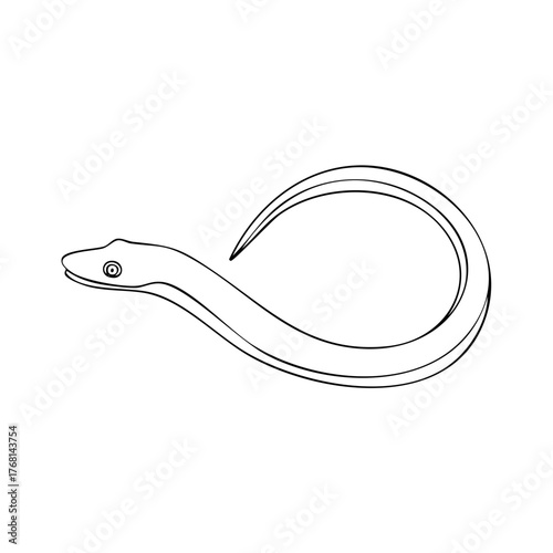 Stylized snake illustration forming a loop, serpent design, black and white outline