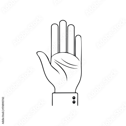 Stylized Line Art Human Hand Open Palm Showing Five Fingers and Cuff