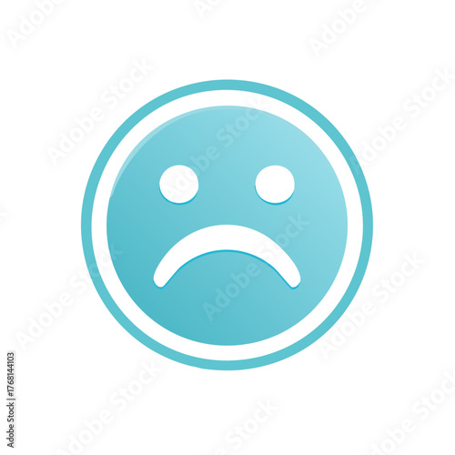 Glossy blue sad face emoticon icon representing unhappiness, disappointment, or negative feeling illustration