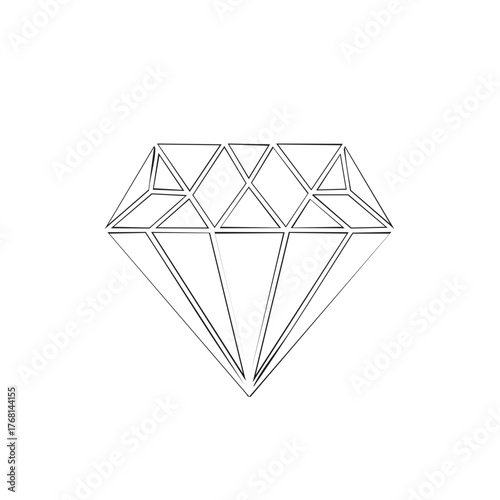 Simple line art drawing of a diamond gem with geometric triangular facets, a precious treasure and valuable gift.