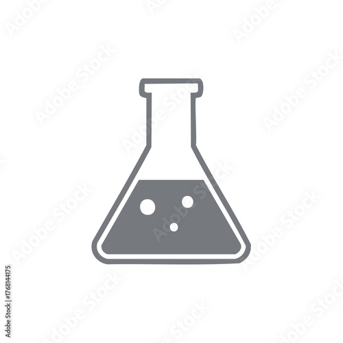 Grey chemical flask with bubbling liquid icon for science research and laboratory experiments