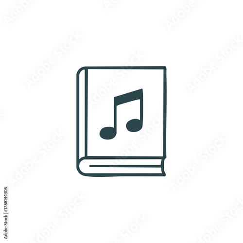 Musical Notes within the Covers of a Book Depicted in an Artistic Vector Line Drawing