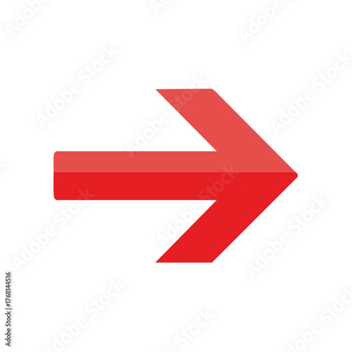 Vibrant red three dimensional arrow pointing right indicating navigation guidance and advancement