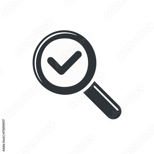 Magnifying Glass with Tick Sign Check mark Symbol Isolated on White