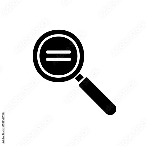Magnifying glass icon with equality symbols, explore and compare concept