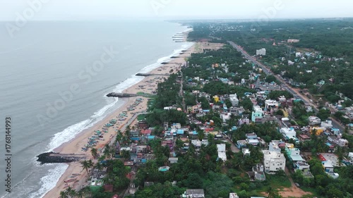 aerial view of the city of South Indian village near Beach