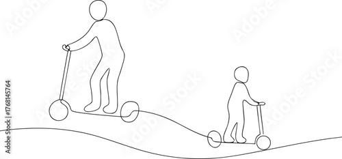 Two figures on scooters riding on wavy ground person