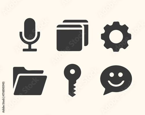 Vector art of set of six golf icons, each featuring crossed golf clubs and a golf ball, with the words sports unite and play hard on banners, isolated on a