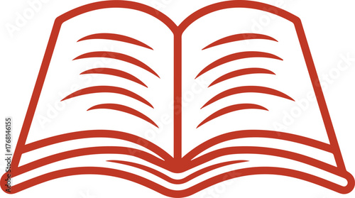 Open book with red outline and stylized pages representing knowledge and learning