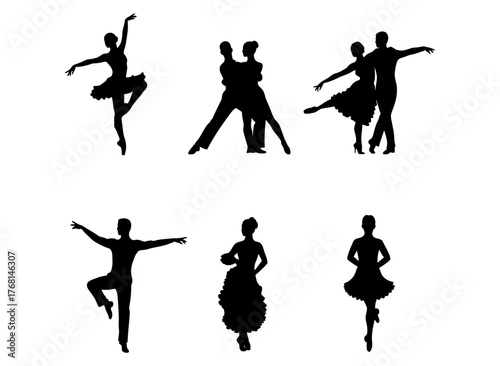 Dynamic vector silhouettes depicting various dance styles, perfect for vibrant artistic and expressive designs