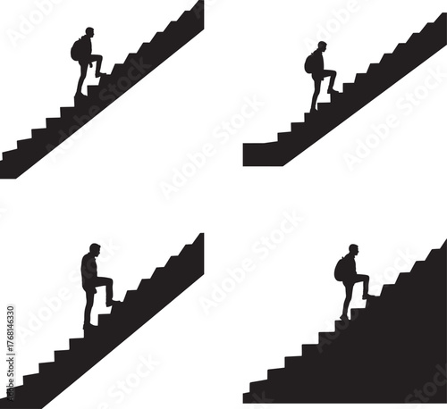 Silhouettes of people climbing stairs representing progress and achievement in life journeys