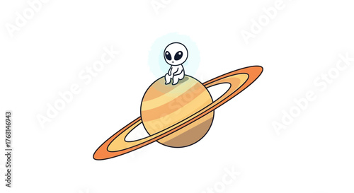 A captivating depiction of a diminutive alien pondering existence while perched atop Saturn