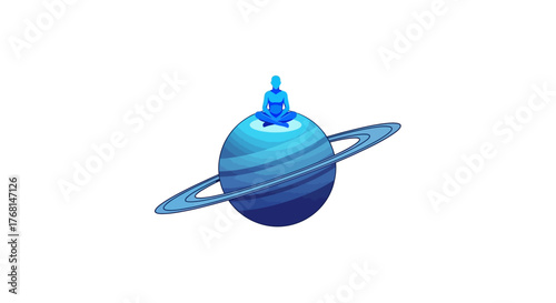 Serene yogi meditating atop a celestial gas giant, symbolizing cosmic harmony and tranquil