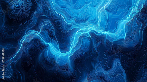 Contour Luminescence: Electric Blue Lines with Abstract Topography Art Design