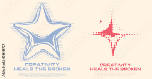 Modern urban streetwear style Dotted star typography Vector design for fashion graphics, holographic t-shirts, prints, posters, gifts. Abstract Vintage Dotted print, creative streetwear, clothing