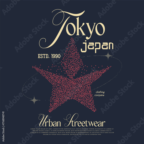 Tokyo typography streetwear style vector design illustration. Abstract Vintage star Doted print, creative streetwear, clothing, urban streetwear design. art, print, poster, banner, fashion