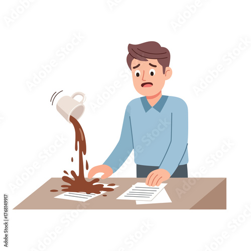 Man Spills Coffee on Documents A Workplace Mishap