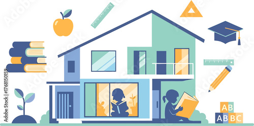Educational house illustration symbolizing learning and growth within a home environment
