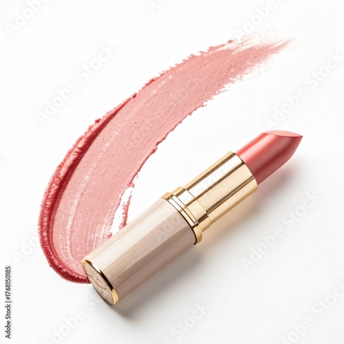 Nude Lipstick with Soft Smear of Color on White Background