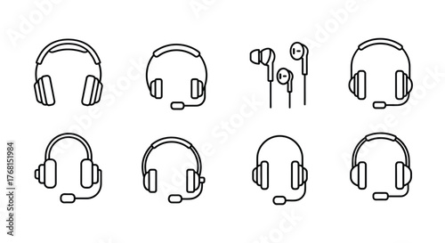Collection of diverse headphone icons and symbols for audio and communication needs vector