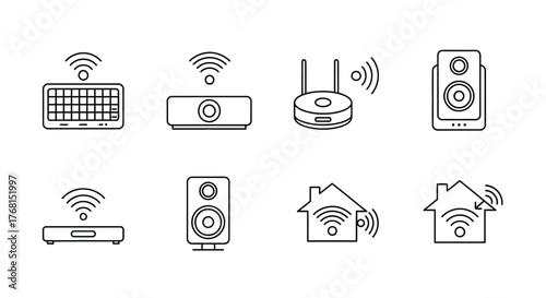 Modern smart home technology icons representing connectivity and digital devices for a connected lifestyle vector