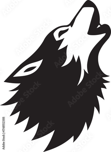 Black and White Stylized Silhouette of a Howling Wolf Head on a White Background vector illustration