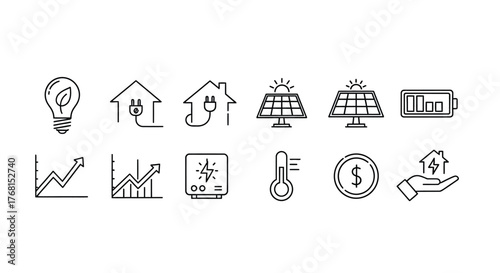 Set of hand drawn doodle icons representing energy efficiency sustainability finance and growth vector