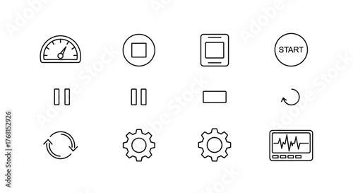 Collection of hand-drawn outline icons for user interface and web design elements vector