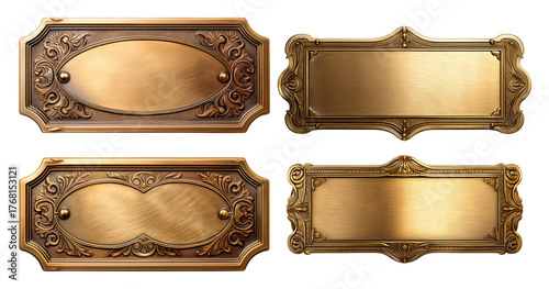 Decorative Vintage Golden Labels with Ornate Design Elements, PNG bundle collection, Isolated on Transparent Background