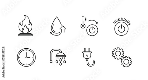 Collection of rough hand drawn icons representing energy saving water heating and electricity concepts vector