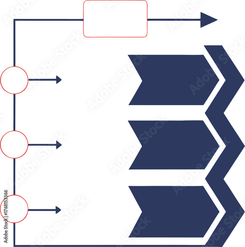 Vertical business diagram with one main step and three sub-steps, a dark blue chevron arrow infographic template for workflow process, hierarchy, or presentation slide design.