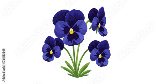 A graceful bouquet of stylized pansies in shades of rich purple creating a beautiful floral