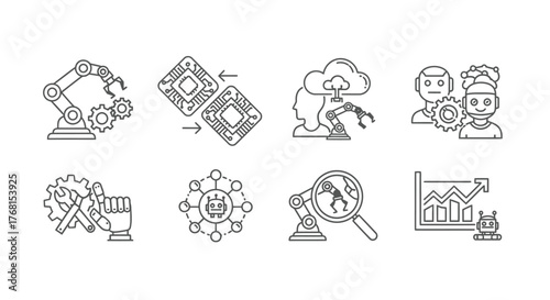 Modern technology icons representing innovation science data analysis ai and collaboration in business growth vector