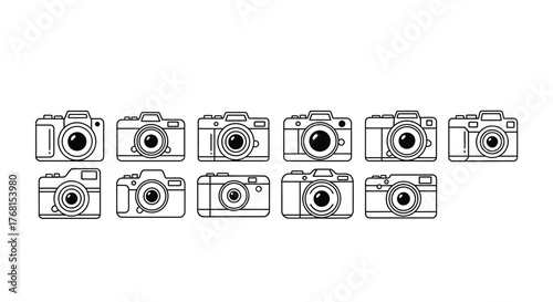 Collection of hand drawn vintage camera icons representing photography and creativity vector