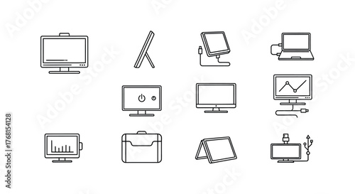 Digital devices and screens various gadgets and technology icons collection art vector