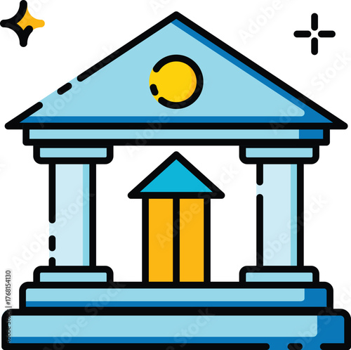 Bank building with stars for exceptional financial services. Suitable for banking, finance, and businessrelated concepts in design projects.