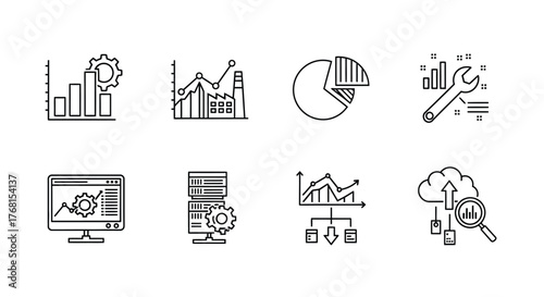 Set of hand drawn business analytics and data science icons for reporting and strategy vector
