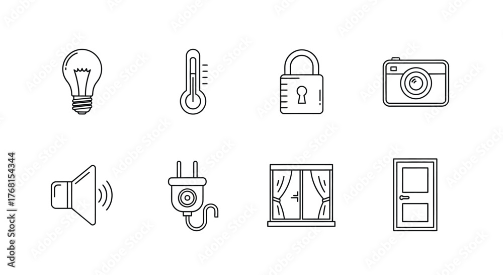Fototapeta premium Collection of hand drawn icons for smart home technology security automation and lighting vector