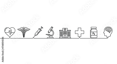 Medical healthcare science technology icons line art seamless pattern cardiology biology chemistry healthcare vector