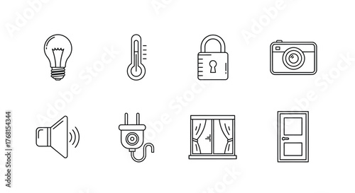 Collection of hand drawn icons for smart home technology security automation and lighting vector