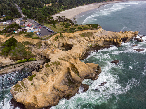 Aerial view at Devil's punchbowl, Oregon coast