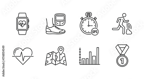 Collection of hand drawn fitness icons for health and wellness tracking and motivation vector