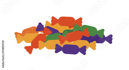 Colorful Wrapped Candies Pile on White Background.