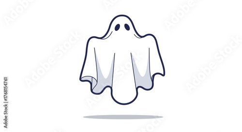 Cute Cartoon Ghost Floating on White Background.