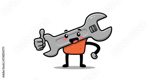 Cute Cartoon Wrench Character Giving Thumbs Up.